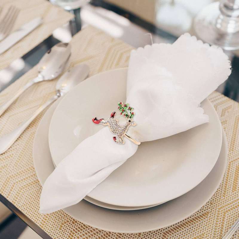 Christmas Napkin Rings Sets of 6 Pcs, Gold Napkin Ring Holders Metal Dinner Tables Rings for Christ