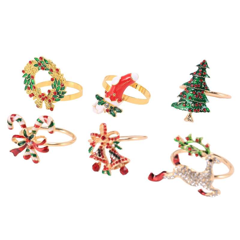 Christmas Napkin Rings Sets of 6 Pcs, Gold Napkin Ring Holders Metal Dinner Tables Rings for Christ