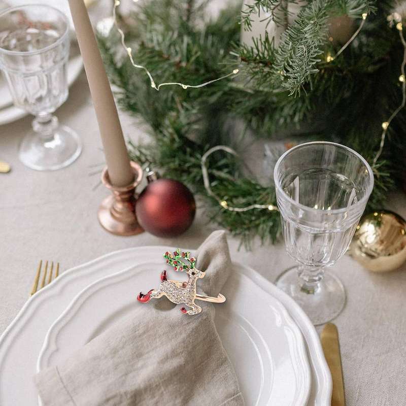 Christmas Napkin Rings Sets of 6 Pcs, Gold Napkin Ring Holders Metal Dinner Tables Rings for Christ