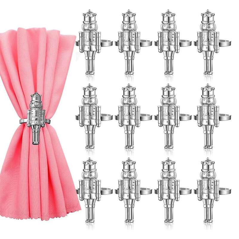 Christmas Nutcracker Napkin Rings Set Of 12, Napkin Rings Metal Napkin Holders for (silver)