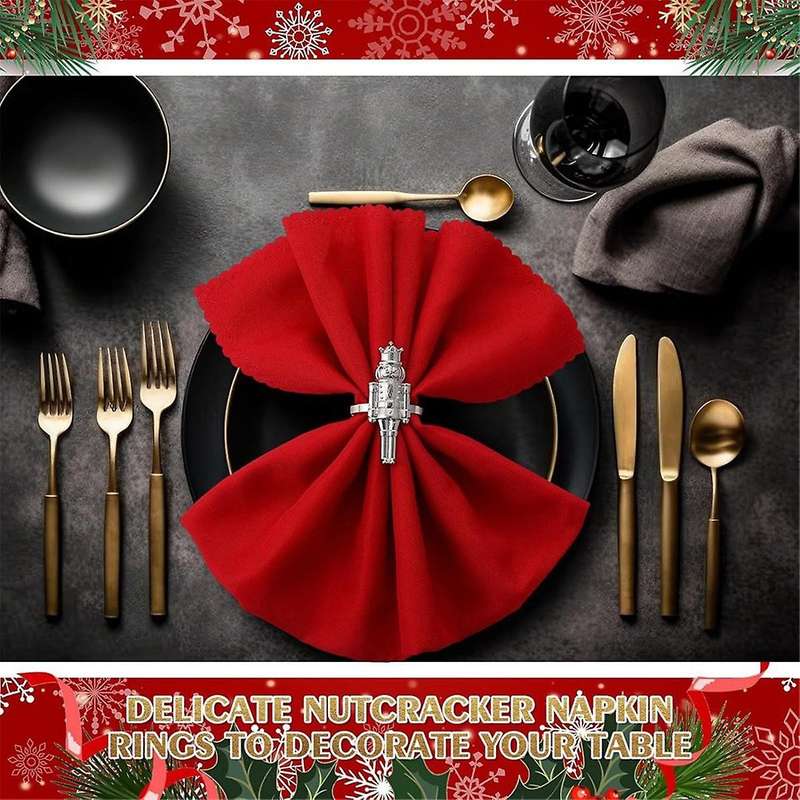 Christmas Nutcracker Napkin Rings Set Of 12, Napkin Rings Metal Napkin Holders for (silver)