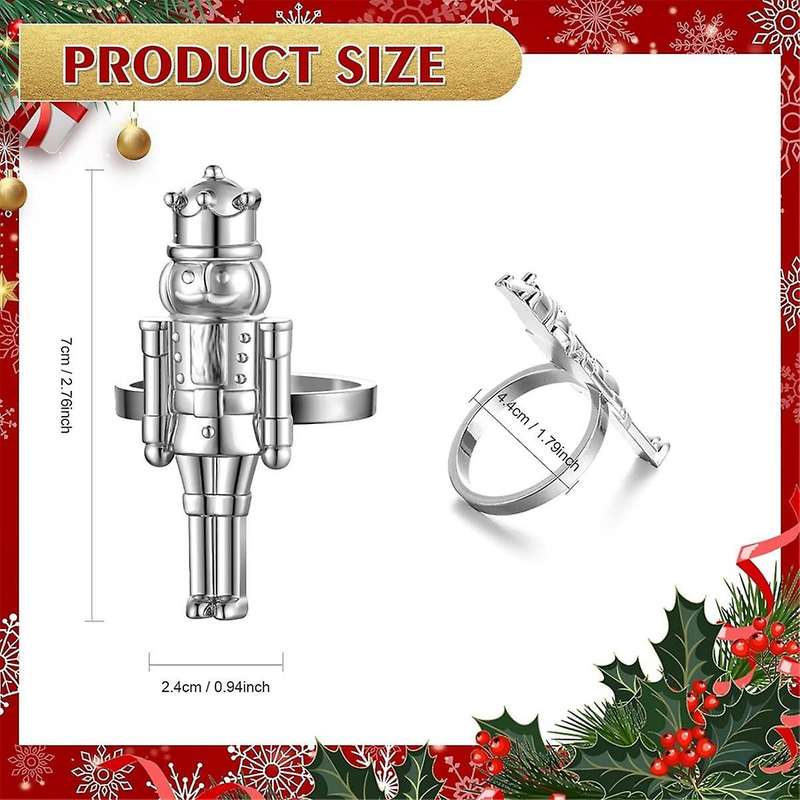 Christmas Nutcracker Napkin Rings Set Of 12, Napkin Rings Metal Napkin Holders for (silver)
