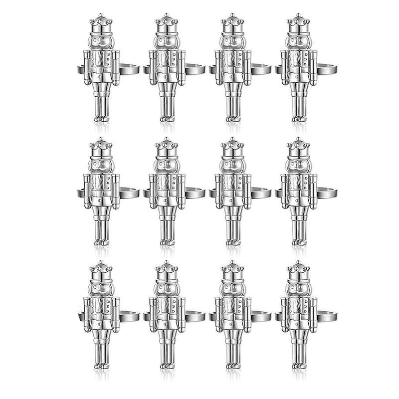 Christmas Nutcracker Napkin Rings Set Of 12, Napkin Rings Metal Napkin Holders for (silver)