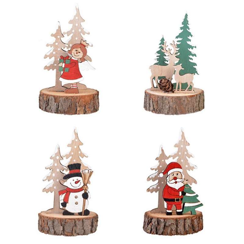 Christmas Ornament Wooden Table Decoration Christmas Tree Santa Snow Angel Type Home Ornaments Livin