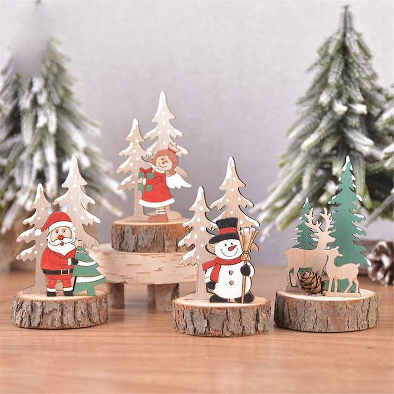 Christmas Ornament Wooden Table Decoration Christmas Tree Santa Snow Angel Type Home Ornaments Livin