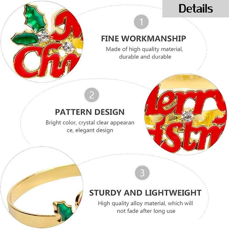 Christmas Napkin Rings Set Of 6, Red Merry Christmas Napkin Ring, Napkin Holder for Christmas Party
