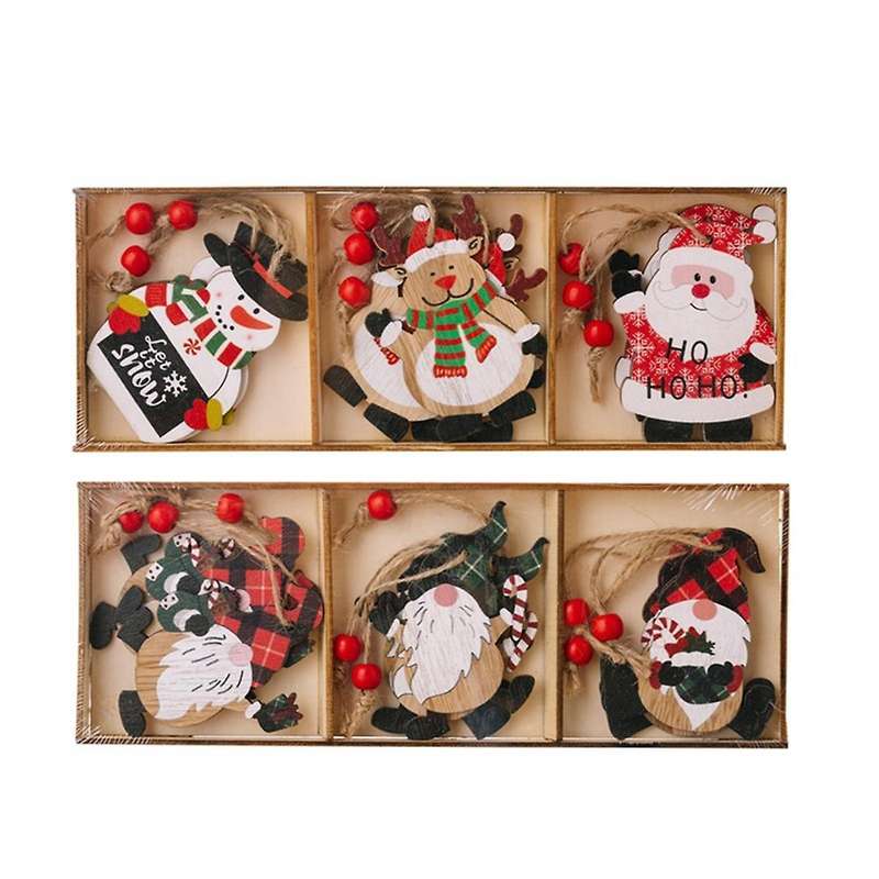 Christmas Ornaments Wooden Box Cartoon Printing Gnome Old Man Christmas Wooden Tree Pendant