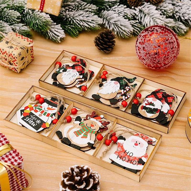 Christmas Ornaments Wooden Box Cartoon Printing Gnome Old Man Christmas Wooden Tree Pendant