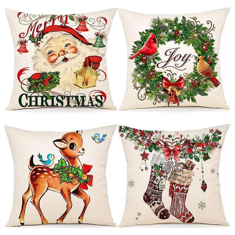 Christmas Pillow Covers 18X18 Set of 4 Farmhouse Decor Cushion Case for Couch Christmas Decorations