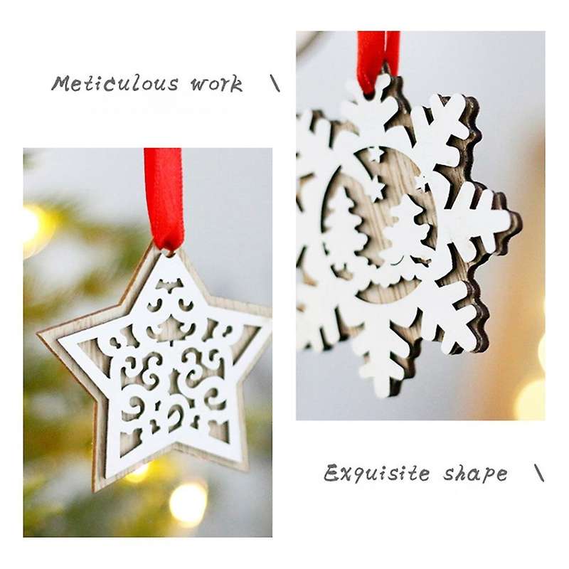 Christmas Pendant, Wooden Christmas Star Pattern Ornaments Christmas Tree Home Holiday Decoration