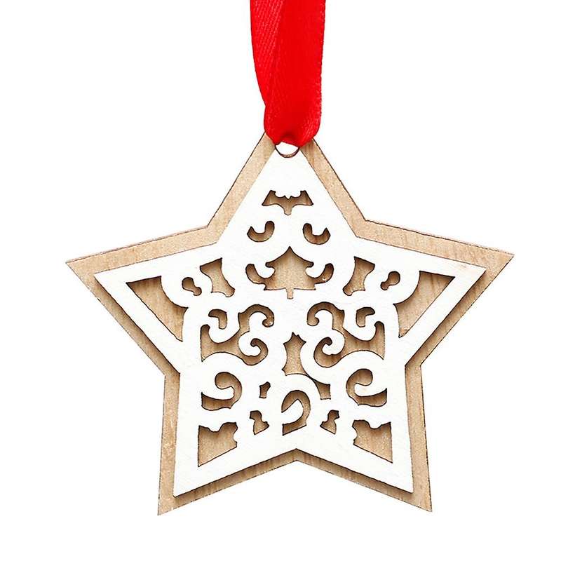 Christmas Pendant, Wooden Christmas Star Pattern Ornaments Christmas Tree Home Holiday Decoration