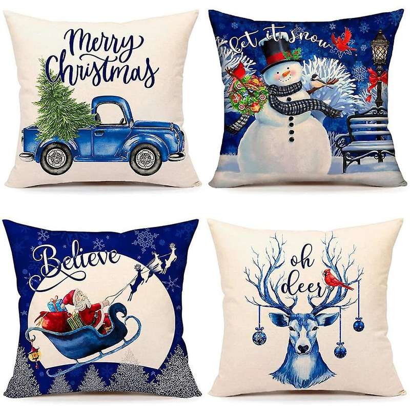 Christmas Pillow Covers 18X18 Set of 4 Farmhouse Decor Merry Christmas Decorations Throw Cushion Cas