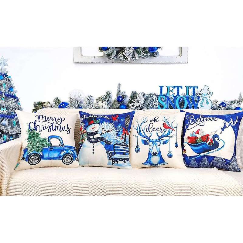 Christmas Pillow Covers 18X18 Set of 4 Farmhouse Decor Merry Christmas Decorations Throw Cushion Cas