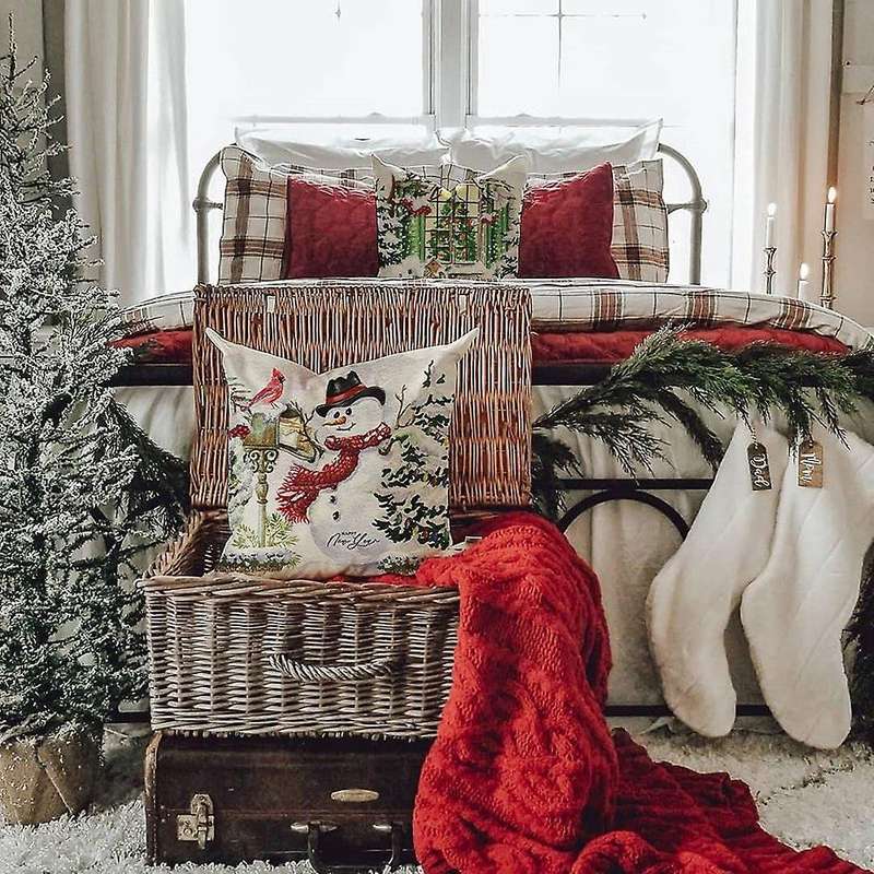 Christmas Pillow Covers 18X18 Set of 4 for Home Decorations, Christmas Decor Throw Pillows Cases for