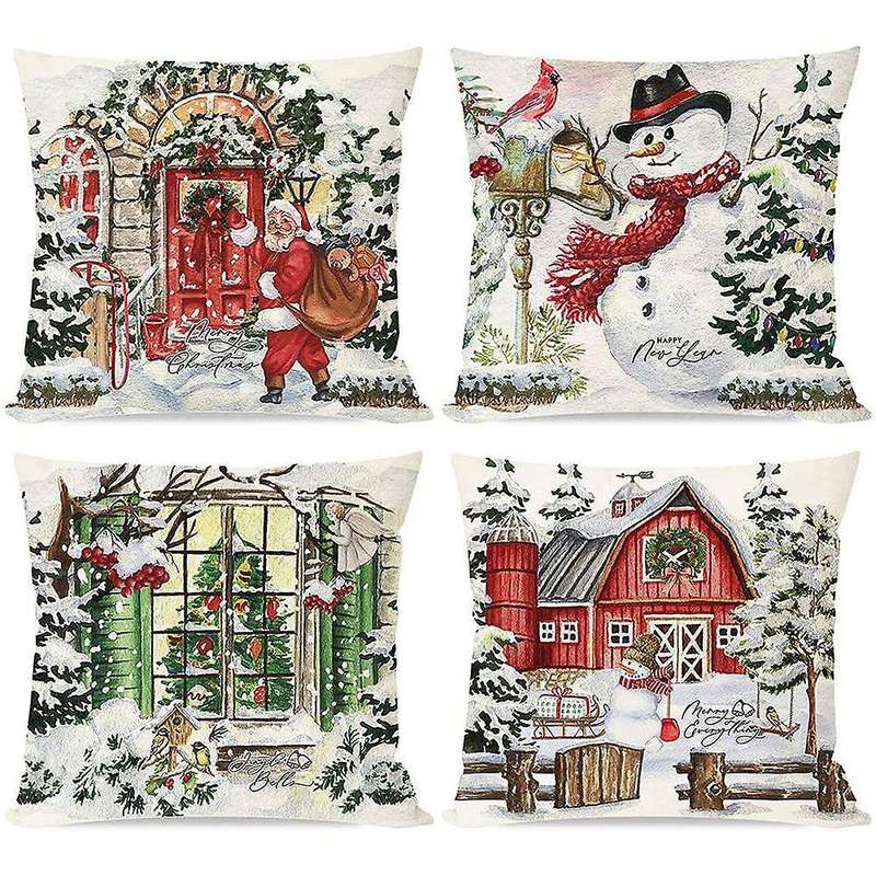 Christmas Pillow Covers 18X18 Set of 4 for Home Decorations, Christmas Decor Throw Pillows Cases for