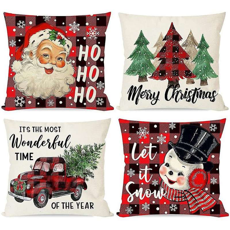 Christmas Pillow Covers 18X18 Set of 4 for Christmas Decorations, Farmhouse Decor Throw Pillows Case