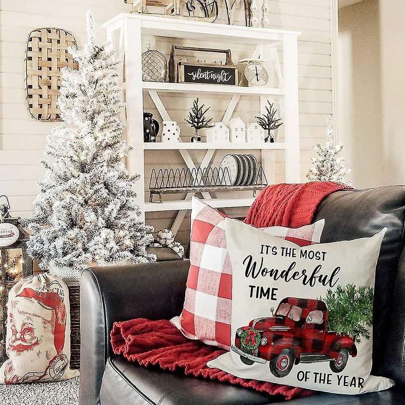 Christmas Pillow Covers 18X18 Set of 4 for Christmas Decorations, Farmhouse Decor Throw Pillows Case