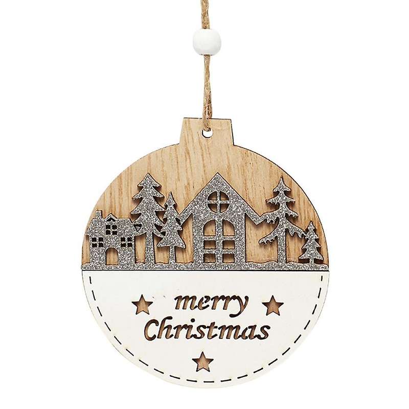 Christmas Pendant, Wooden Christmas Ball Pattern Hanging Ornaments Christmas Tree Home Holiday Decor