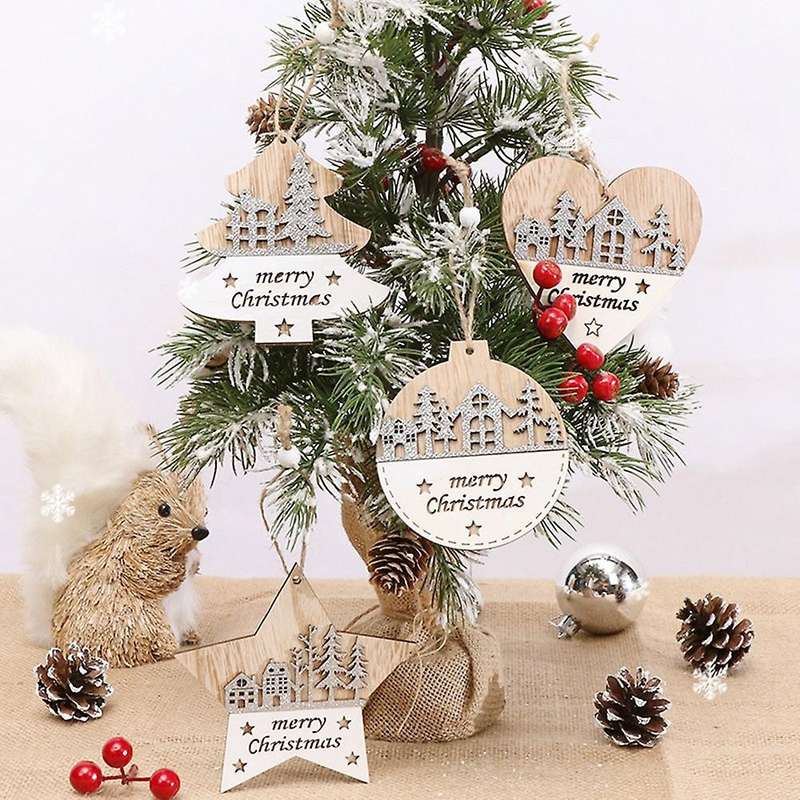 Christmas Pendant, Wooden Christmas Ball Pattern Hanging Ornaments Christmas Tree Home Holiday Decor