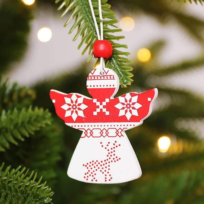 Christmas Pendant, Wooden Angel Pattern Ornaments Christmas Tree Home Holiday Decoration, A