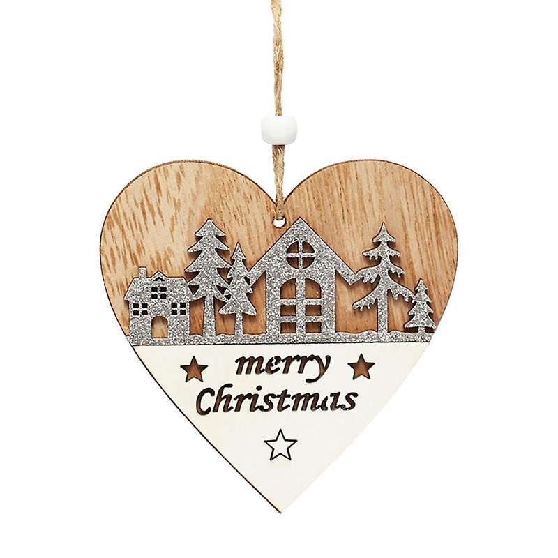 Christmas Pendant, Wooden Heart-Shaped Pattern Hanging Ornaments Christmas Tree Home Holiday Decorat
