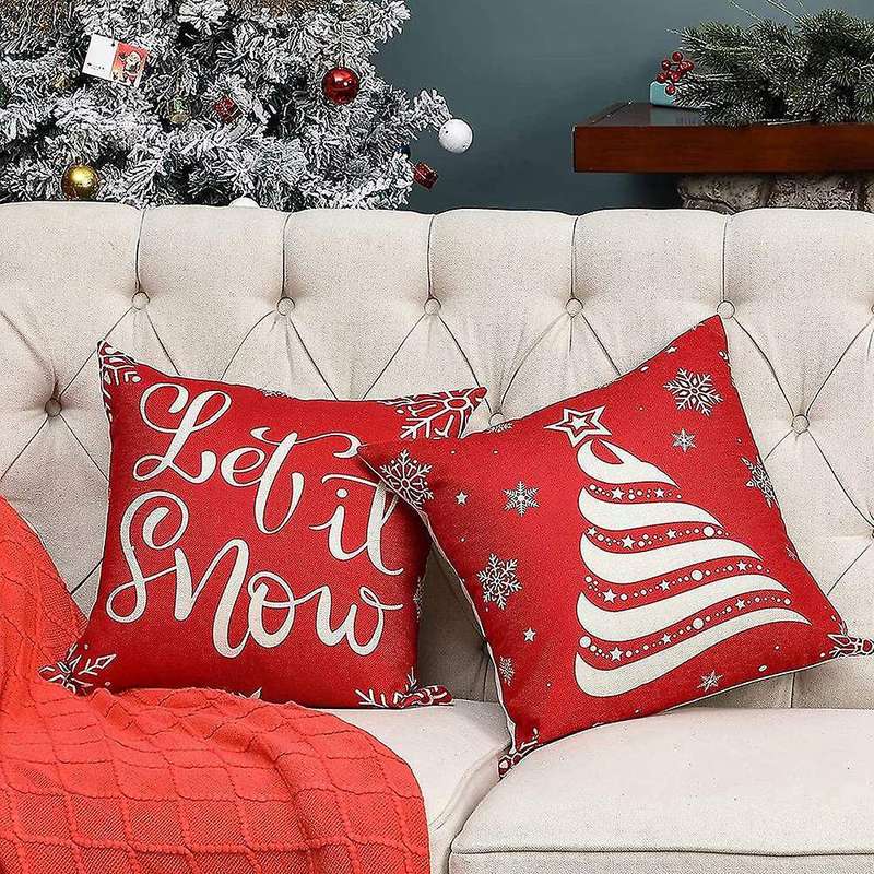 Christmas Pillow Covers 18X18 Set of 4, Christmas Holiday Throw Cushion Couch Cases for Home Decorat