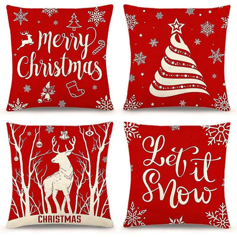 Christmas Pillow Covers 18X18 Set of 4, Christmas Holiday Throw Cushion Couch Cases for Home Decorat