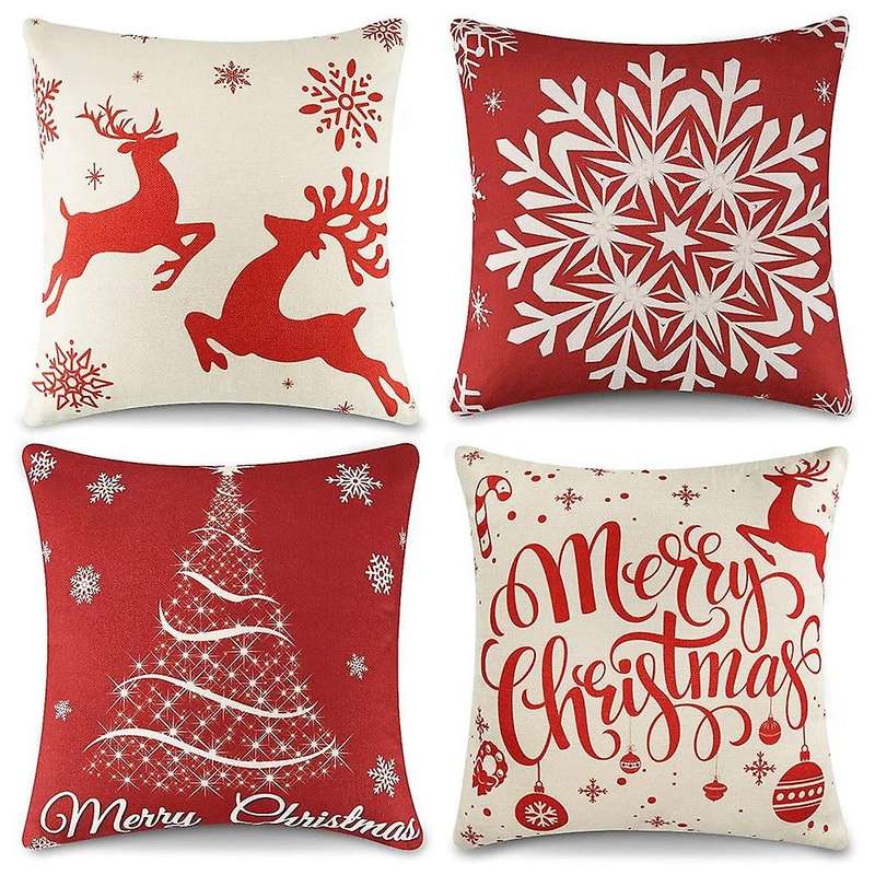Christmas Pillow Covers 18X18 Snowflake Deer Christmas Decorations Throw Pillows for Couch Home Deco