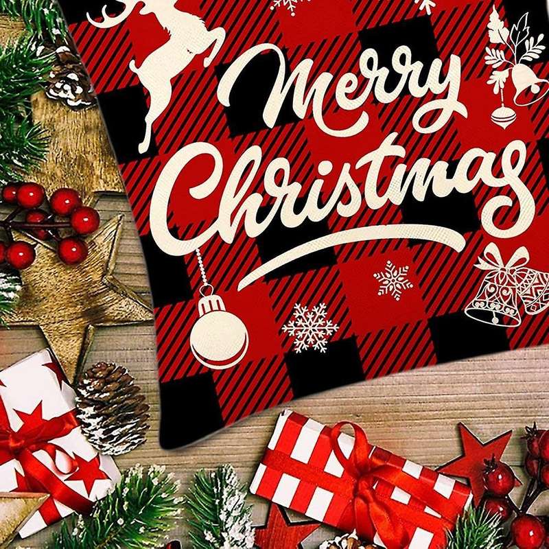 Christmas Pillow Covers 18X18 Set of 4, Holiday Throw Decor Cushion Couch Cases for Home Decorations
