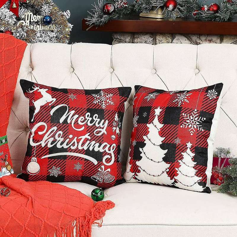 Christmas Pillow Covers 18X18 Set of 4, Holiday Throw Decor Cushion Couch Cases for Home Decorations