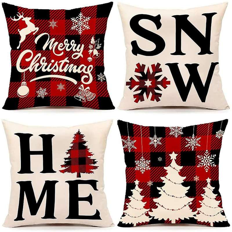 Christmas Pillow Covers 18X18 Set of 4, Holiday Throw Decor Cushion Couch Cases for Home Decorations