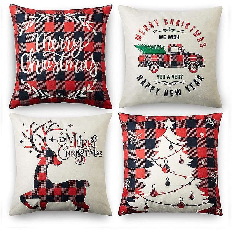 Christmas Pillow Covers 18X18 Set of 4,Farmhouse Decor Xmas Decorations Pillows Case Cushion Case fo