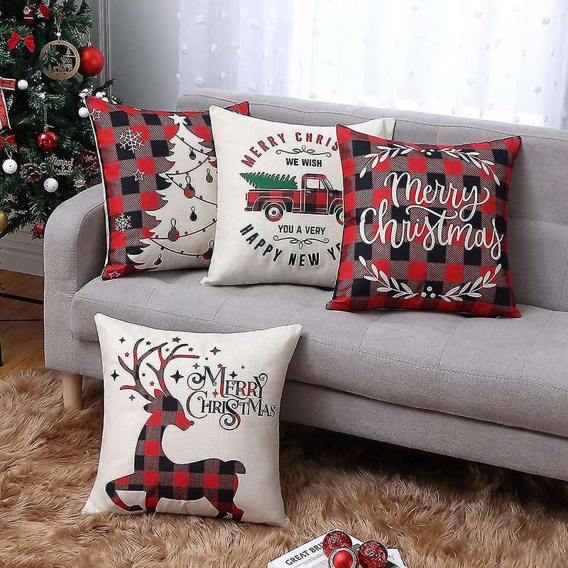 Christmas Pillow Covers 18X18 Set of 4,Farmhouse Decor Xmas Decorations Pillows Case Cushion Case fo