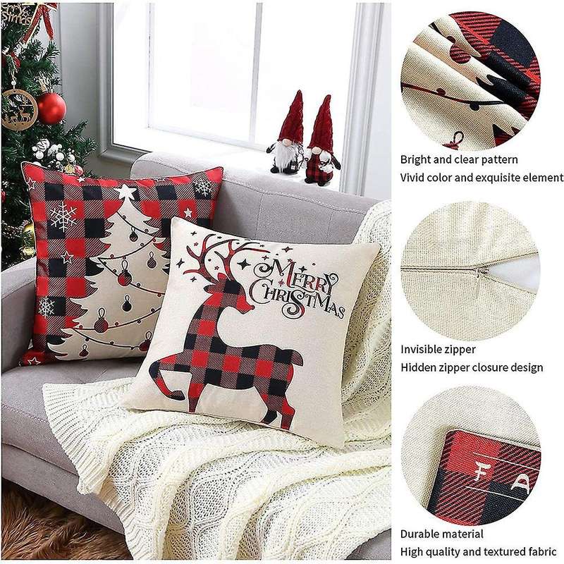 Christmas Pillow Covers 18X18 Set of 4,Farmhouse Decor Xmas Decorations Pillows Case Cushion Case fo