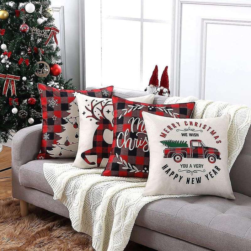 Christmas Pillow Covers 18X18 Set of 4,Farmhouse Decor Xmas Decorations Pillows Case Cushion Case fo