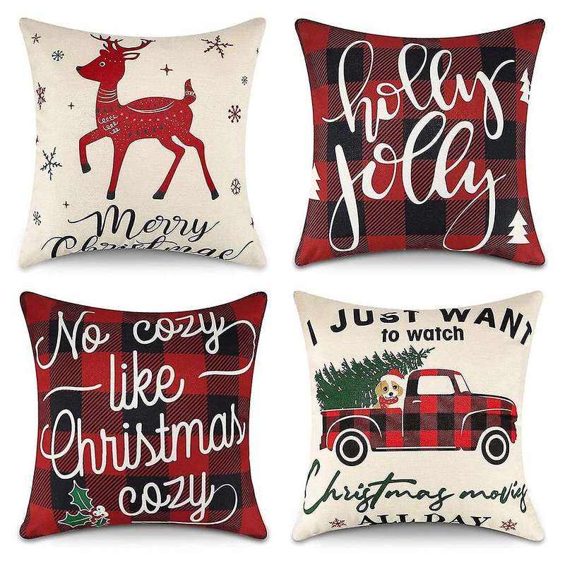 Christmas Pillow Covers 18X18 Set of 4 Red Christmas Throw Pillows Christmas Decorations Indoor