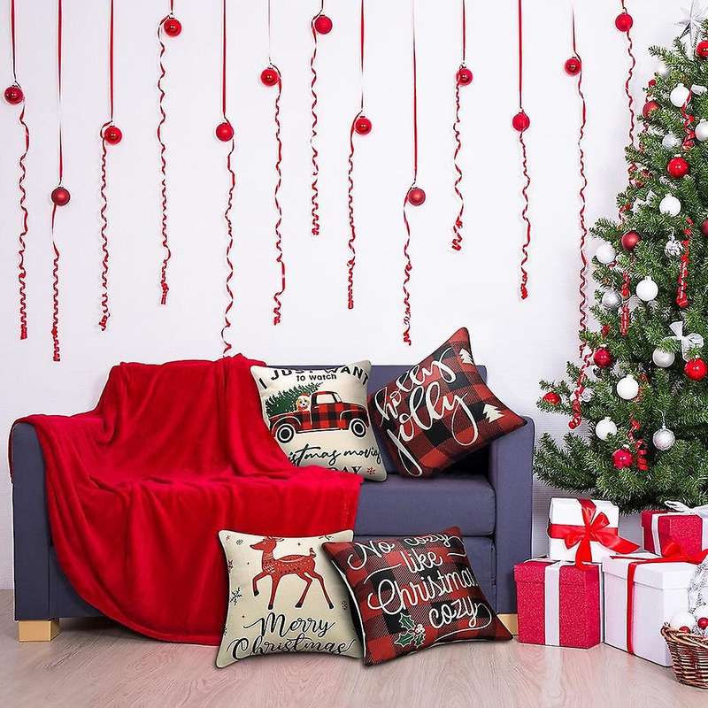 Christmas Pillow Covers 18X18 Set of 4 Red Christmas Throw Pillows Christmas Decorations Indoor
