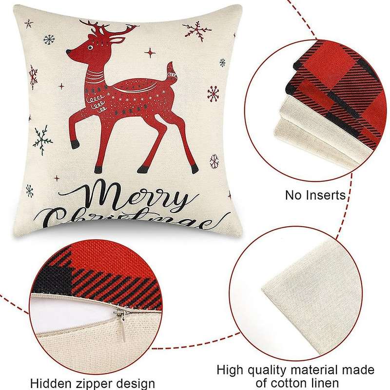 Christmas Pillow Covers 18X18 Set of 4 Red Christmas Throw Pillows Christmas Decorations Indoor
