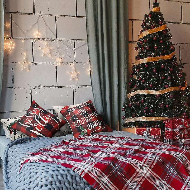 Christmas Pillow Covers 18X18 Set of 4 Red Christmas Throw Pillows Christmas Decorations Indoor