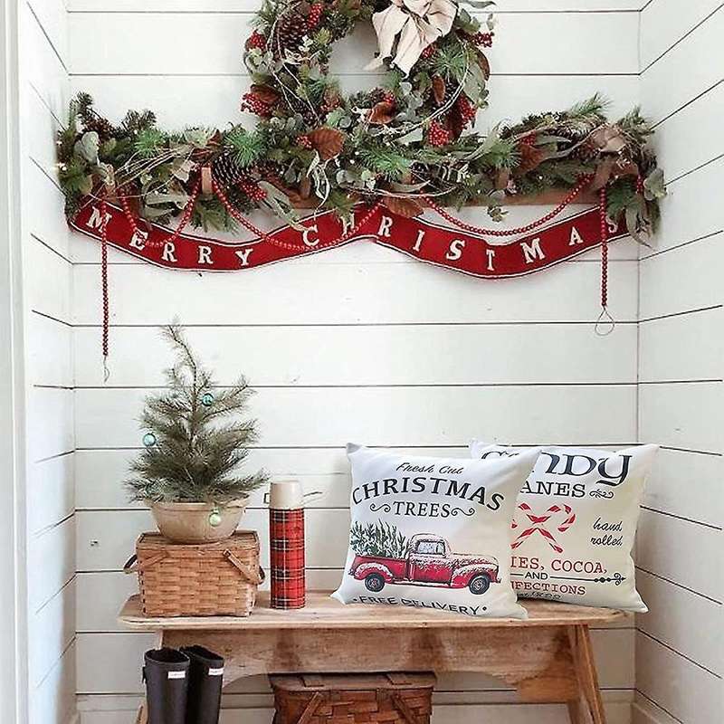 Christmas Pillow Covers 18X18 Set of 4 Throw Pillows Christmas Decoratives for Couch