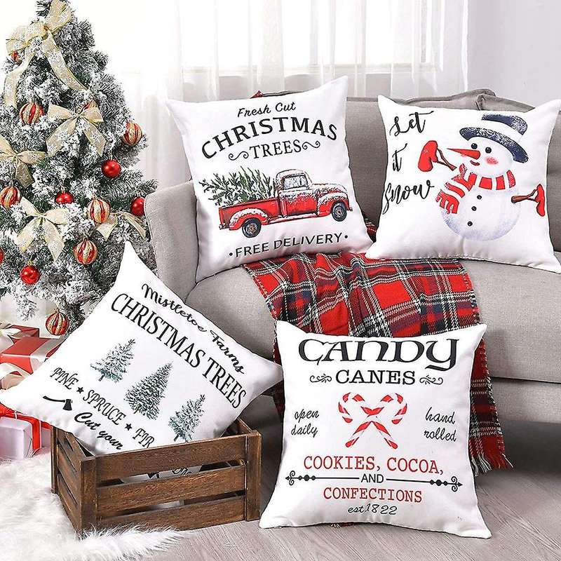 Christmas Pillow Covers 18X18 Set of 4 Throw Pillows Christmas Decoratives for Couch