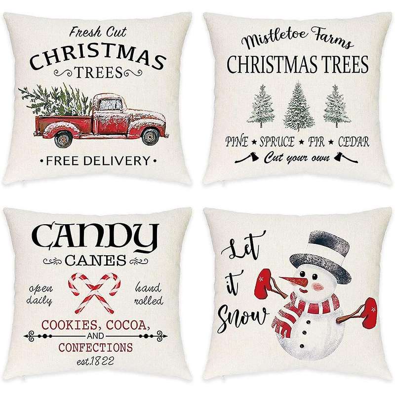 Christmas Pillow Covers 18X18 Set of 4 Throw Pillows Christmas Decoratives for Couch