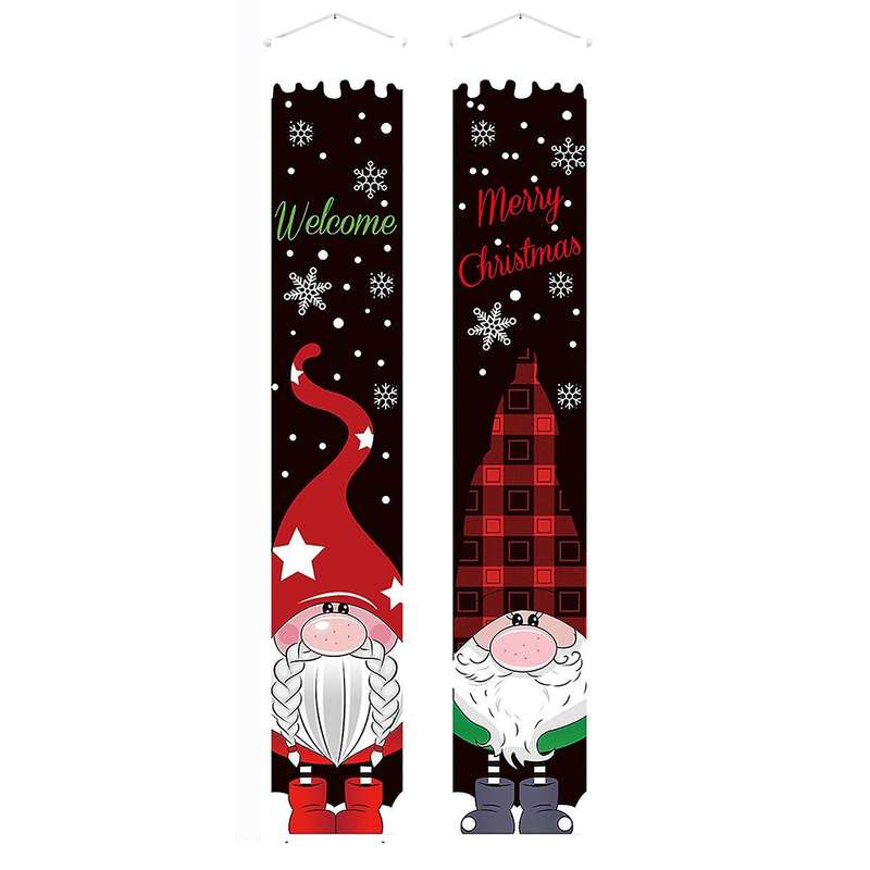 Christmas Porch Decoration Xmas Gnome Porch Signs Welcome Banners Holiday Door Decoration for Christ