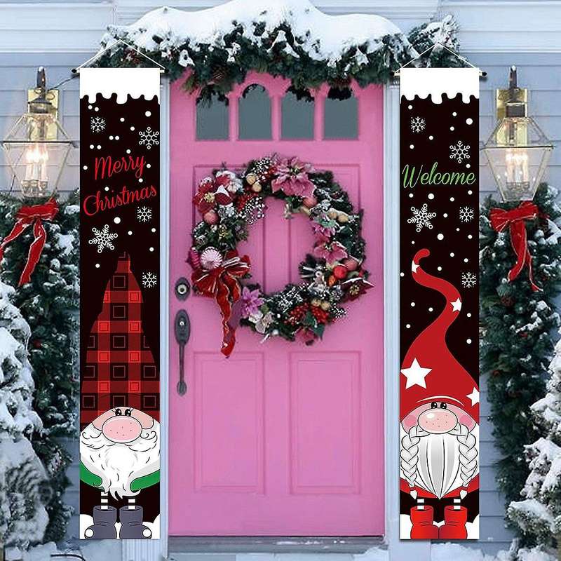 Christmas Porch Decoration Xmas Gnome Porch Signs Welcome Banners Holiday Door Decoration for Christ