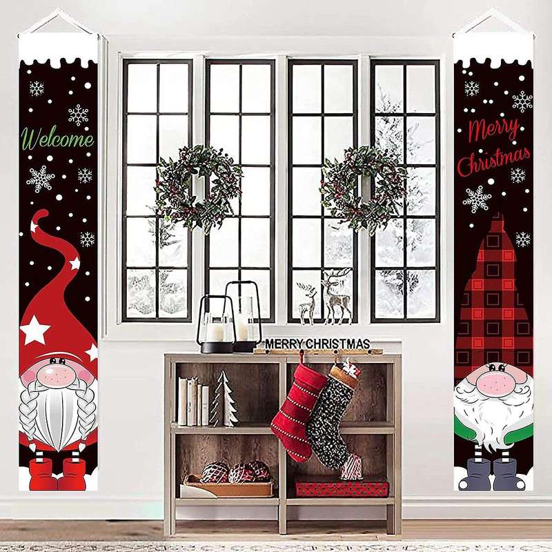 Christmas Porch Decoration Xmas Gnome Porch Signs Welcome Banners Holiday Door Decoration for Christ