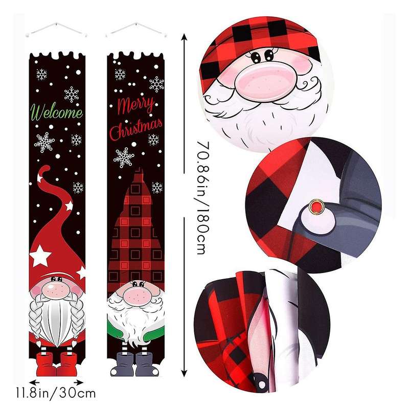 Christmas Porch Decoration Xmas Gnome Porch Signs Welcome Banners Holiday Door Decoration for Christ