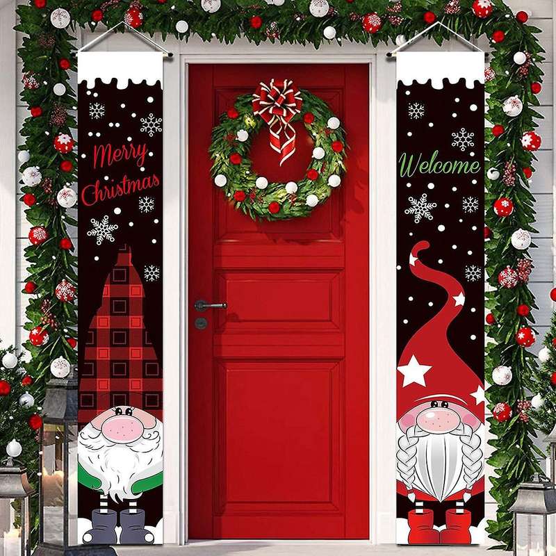 Christmas Porch Decoration Xmas Gnome Porch Signs Welcome Banners Holiday Door Decoration for Christ