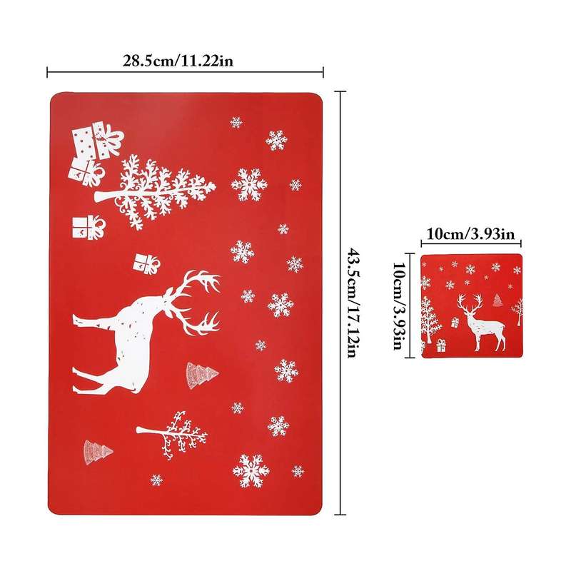 Christmas Placemat Washable Table Place Mat Sets Of 6 Placemat & 6 Cup Mats,, Christmas Tree, Snowfl