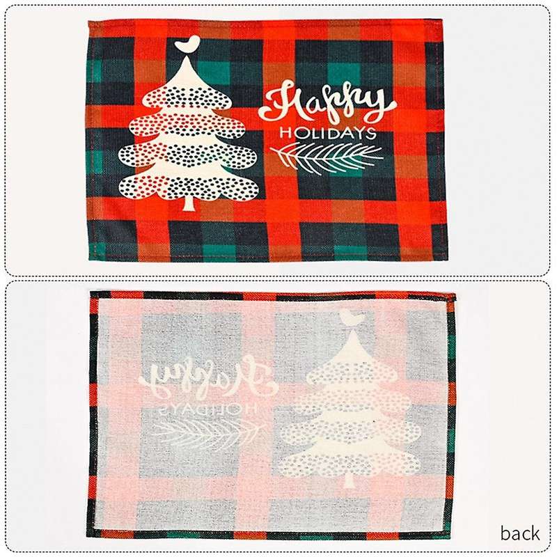 Christmas Placemats Set of 4, with Printed, Washable Xmas New Year Table Mats for Table Kitchen Deco