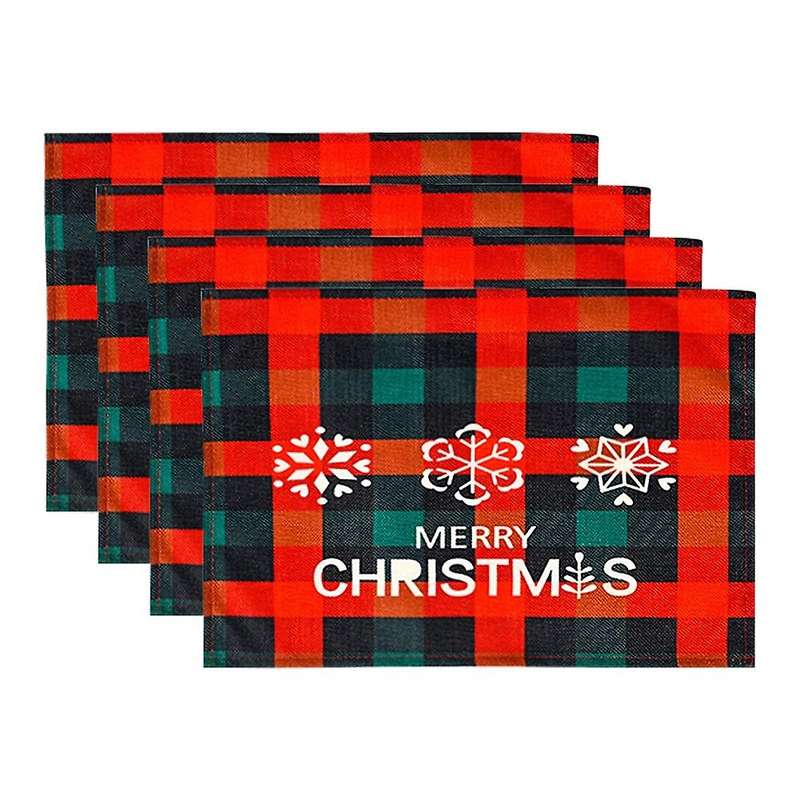 Christmas Placemats Set of 4, with Printed, Washable Xmas New Year Table Mats for Table Kitchen Deco